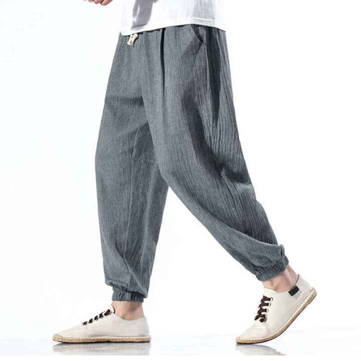 Buddha Stones Casual effen linnen herenbroek met Zakken - image 24