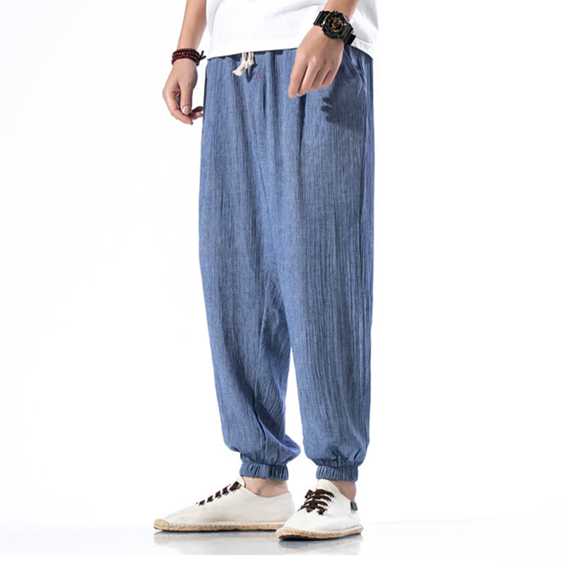 Buddha Stones Casual effen linnen herenbroek met Zakken - image 19