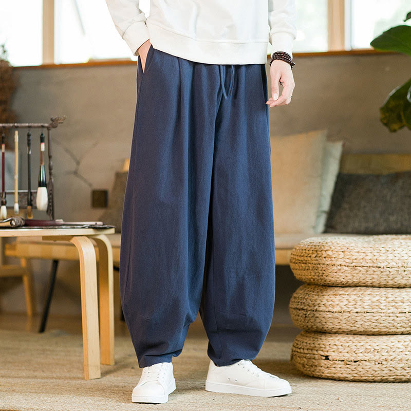 Harembroek met Zakken en zakken, effen kleur, met Buddha Stones. - Donkerblauw - US/UK/AU46, EU56 (5XL) - image 0