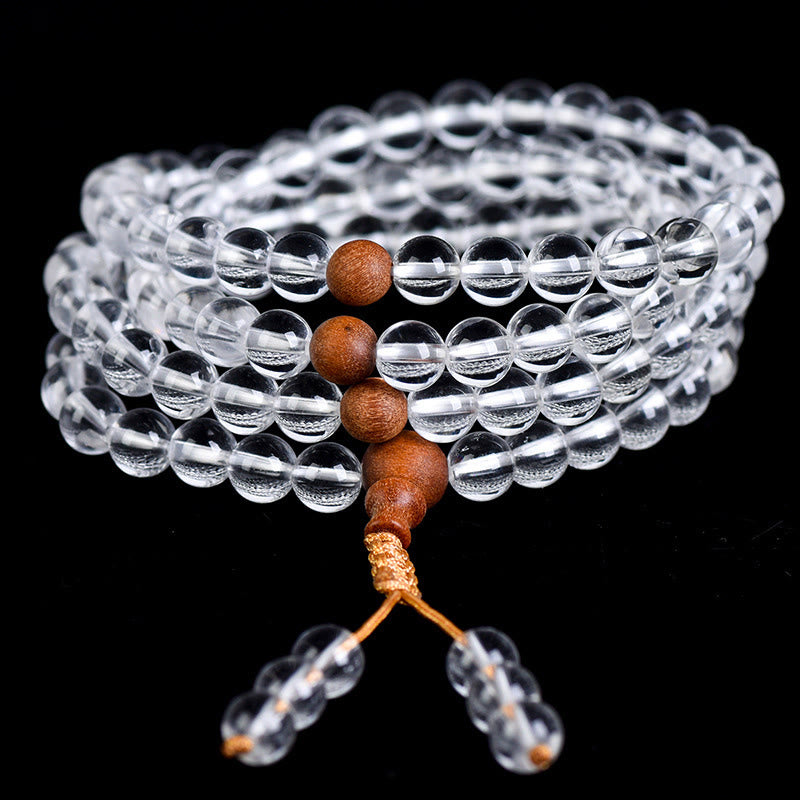 Buddha Stones 108 Mala kralen, natuursteen, witte kristallen, sandelhout, helende Armband - image 1