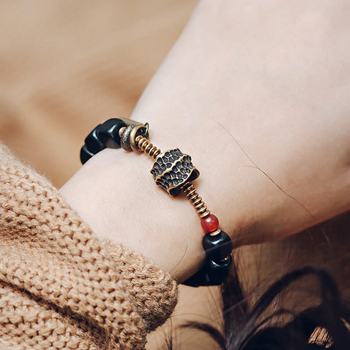 Buddha Stones Ebbenhouten armband van koper, messing en rode Armband - image 9