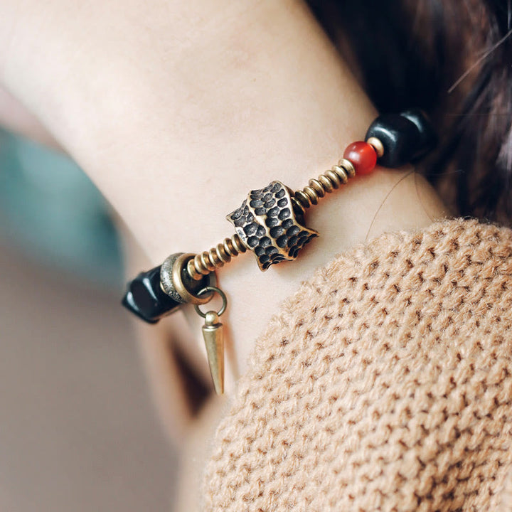 Buddha Stones Ebbenhouten armband van koper, messing en rode Armband - image 8