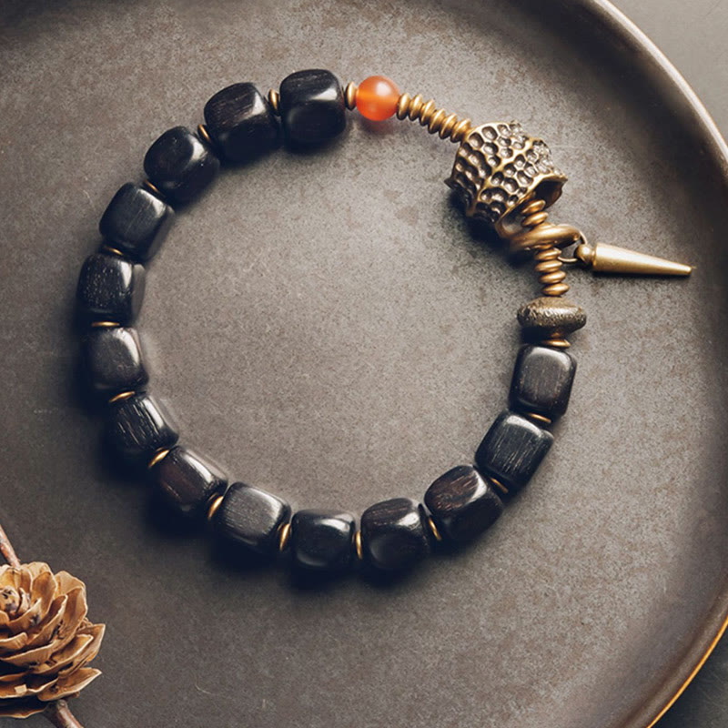 Buddha Stones Ebbenhouten armband van koper, messing en rode Armband - image 1