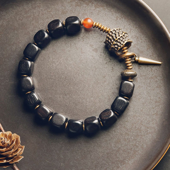 Buddha Stones Ebbenhouten armband van koper, messing en rode Armband - image 1