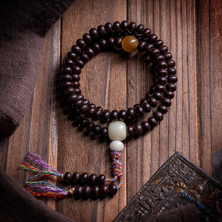 Buddha Stones 108 Mala kralen, kom, Bodhizaad, gekleurd touw, Armband - Kommetje Bodhizaad (Polsomtrek: 14-16 cm) - Katoenen touw - image 0