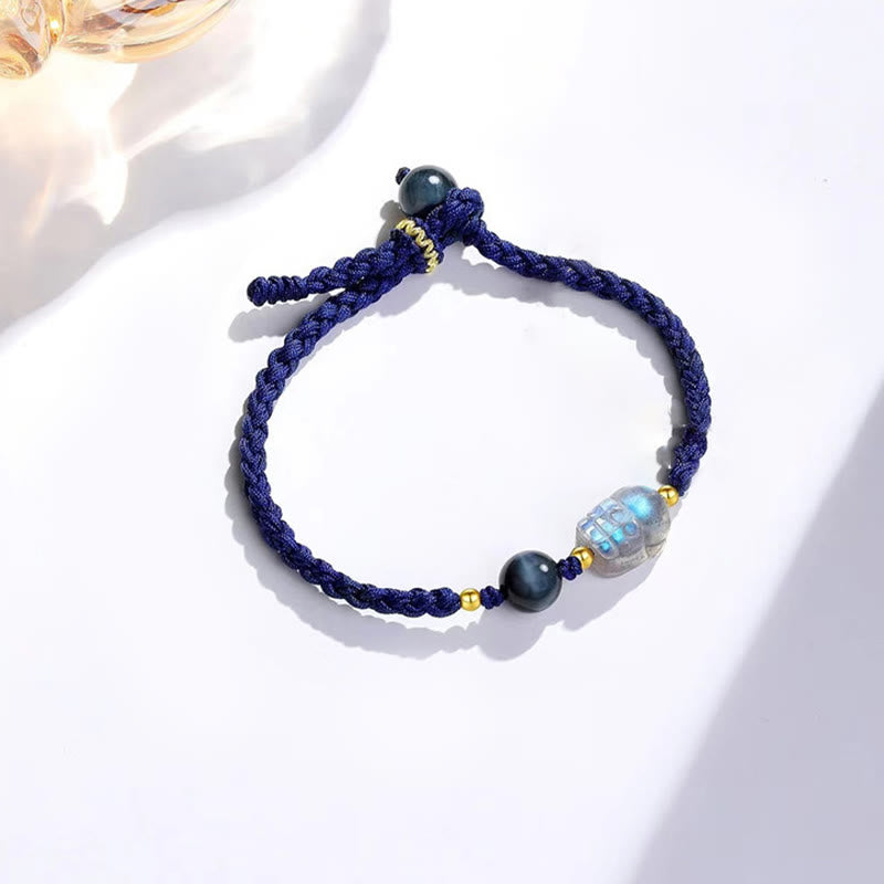Buddha Stones Maansteen PiXiu Blauwe Tijgeroog Fu Karakter Genezende Paar Armband - Blauw (Polsomtrek: 14-22 cm) - image 1
