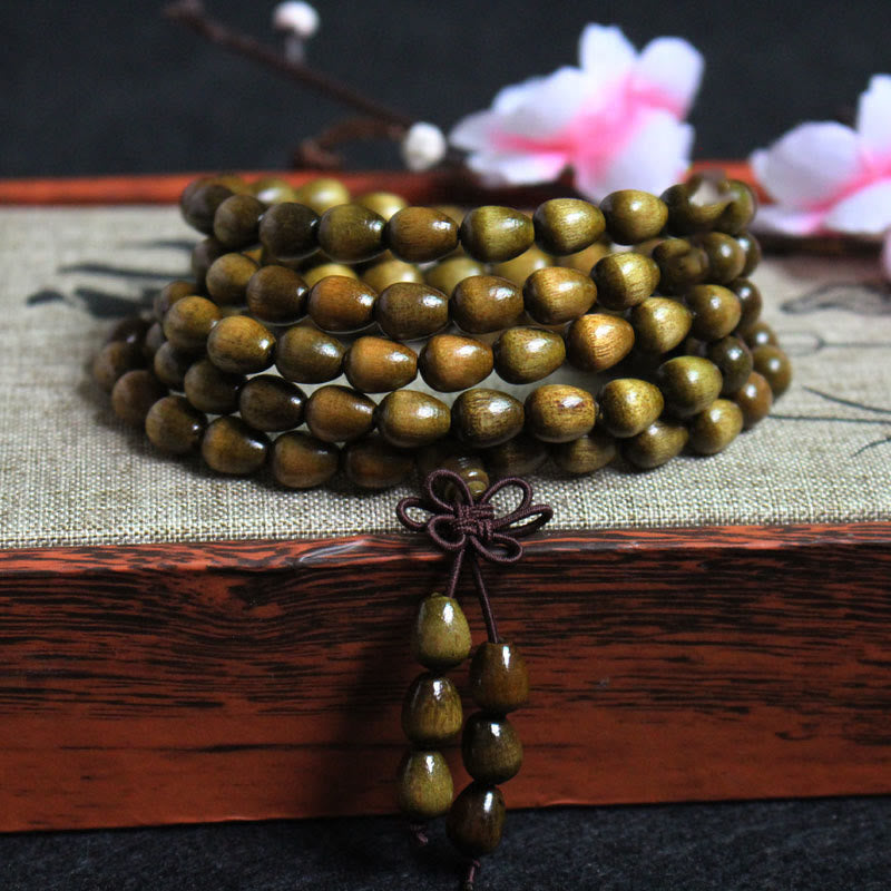 Buddha Stones 108 Mala druppelvormige kralen, natuurlijke Phoebe Zhennan houten Armband - Phoebe Zhennan Wood (Polsomtrek: 14-19 cm) - image 0