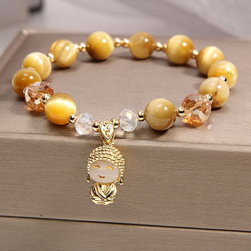 Buddha Stones Gele tijgeroog meditatie Boeddha Armband - Tijgeroog (Polsomtrek 14-17 cm) - image 0