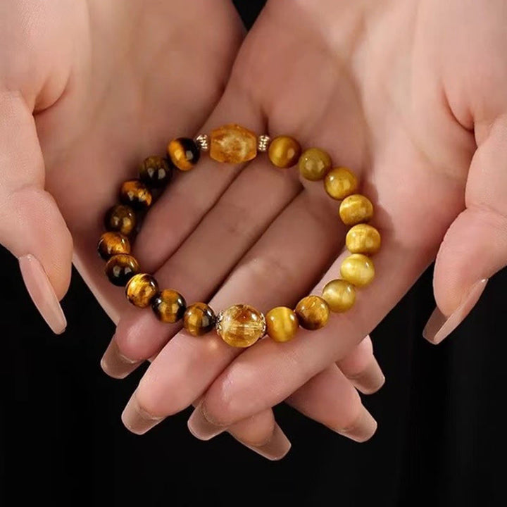 Buddha Stones Natuurlijke geelzwarte tijgeroog citrien Armband - image 11