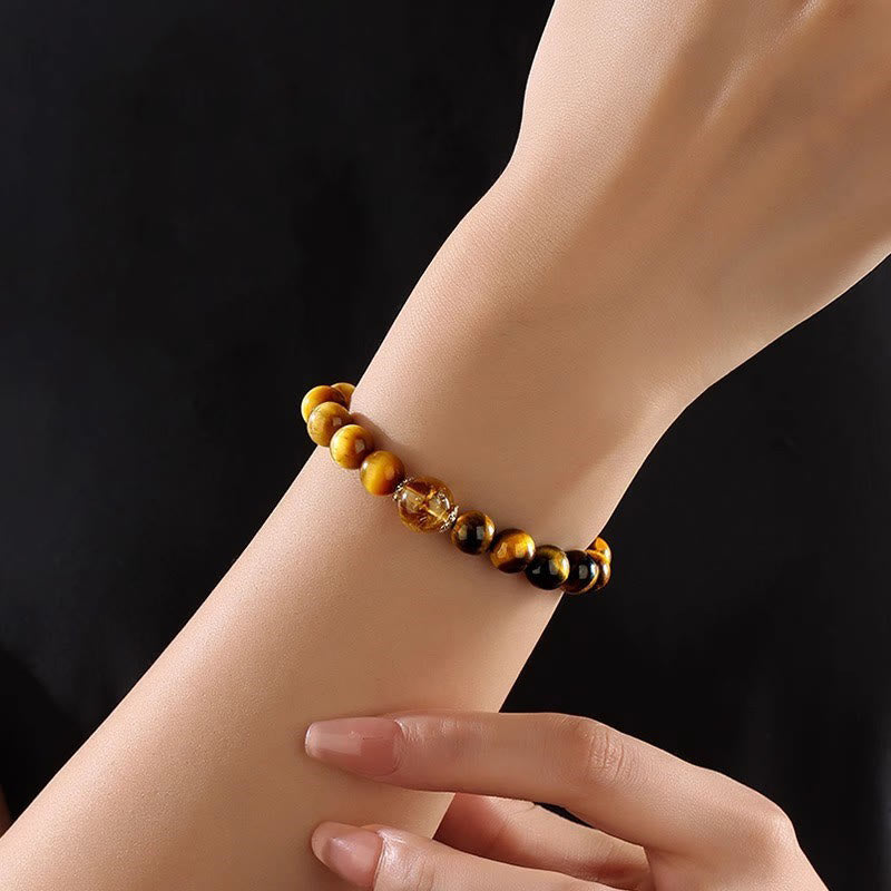 Buddha Stones Natuurlijke geelzwarte tijgeroog citrien Armband - image 8