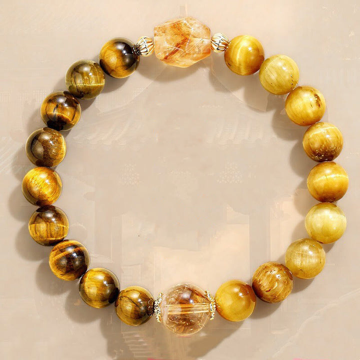 Buddha Stones Natuurlijke geelzwarte tijgeroog citrien Armband - Tijgeroogcitrien (Polsomtrek 14-16 cm) - image 0