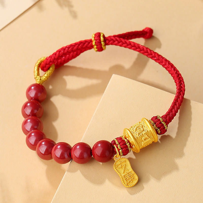 Buddha Stones Armband van 999 sterling zilver met de zes ware woorden Om Mani Padme Hum en een cinnaber zegen. - image 1