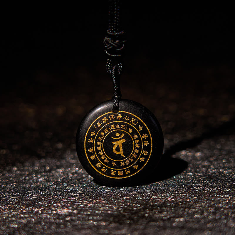 Buddha Stones Vairocana Tathagata Sanskriet Mantra Ketting met diverse kristallen, zwarte obsidiaan, groene aventurijn en kracht. - image 1