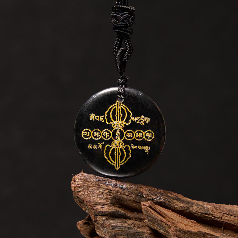 Buddha Stones Vajra Dorje Sanskrietpatroon Natuurlijke Diverse Kristallen Zwarte Obsidiaan Vervulling Ketting - Zwarte obsidiaan - image 0