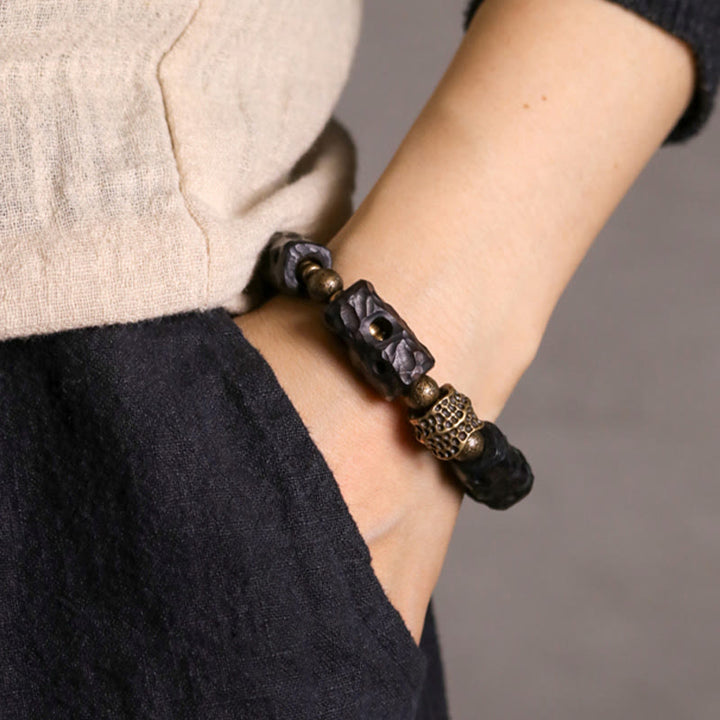 Buddha Stones Ebbenhouten Armband van koper en messing - image 7