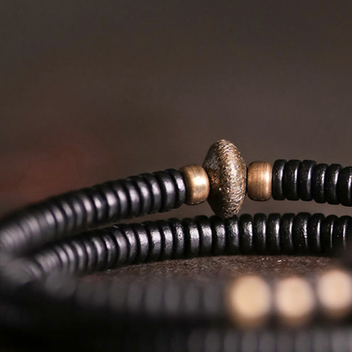 Buddha Stones Ebbenhouten armband met koperen en messing vredesmotief, Armband - image 3