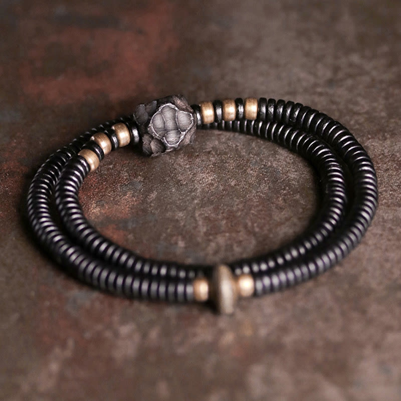 Buddha Stones Ebbenhouten armband met koperen en messing vredesmotief, Armband - image 8