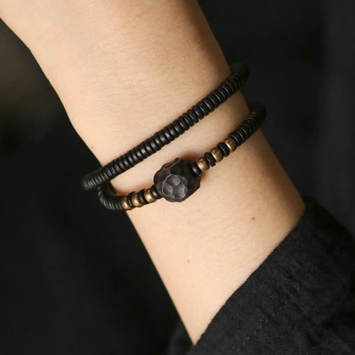 Buddha Stones Ebbenhouten armband met koperen en messing vredesmotief, Armband - image 4