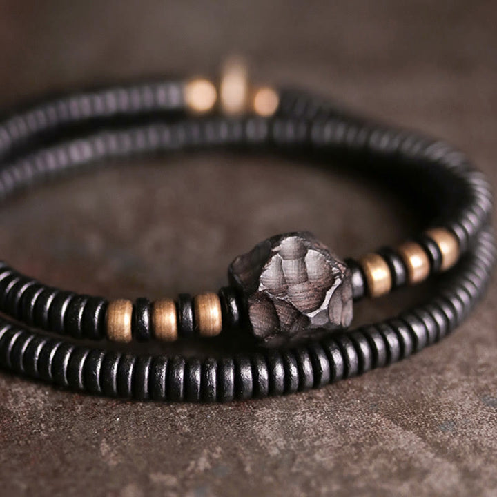 Buddha Stones Ebbenhouten armband met koperen en messing vredesmotief, Armband - image 1