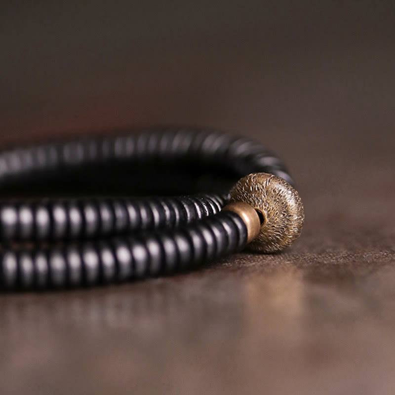 Buddha Stones Ebbenhouten armband met koperen en messing vredesmotief, Armband - image 12