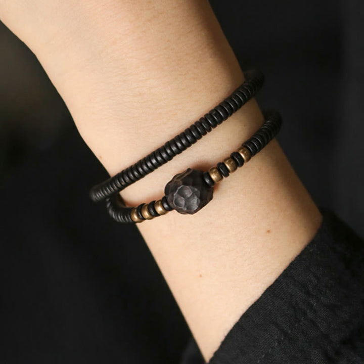 Buddha Stones Ebbenhouten armband met koperen en messing vredesmotief, Armband - image 6