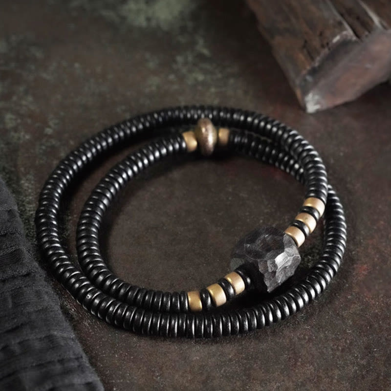 Buddha Stones Ebbenhouten armband met koperen en messing vredesmotief, Armband - image 2