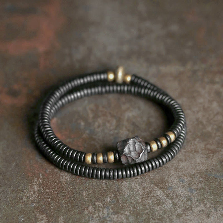 Buddha Stones Ebbenhouten armband met koperen en messing vredesmotief, Armband - image 10