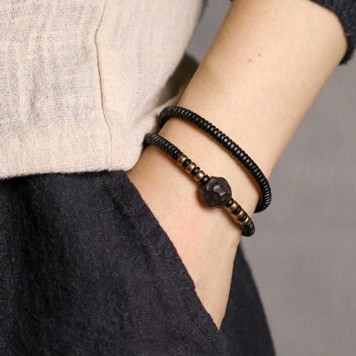 Buddha Stones Ebbenhouten armband met koperen en messing vredesmotief, Armband - image 7