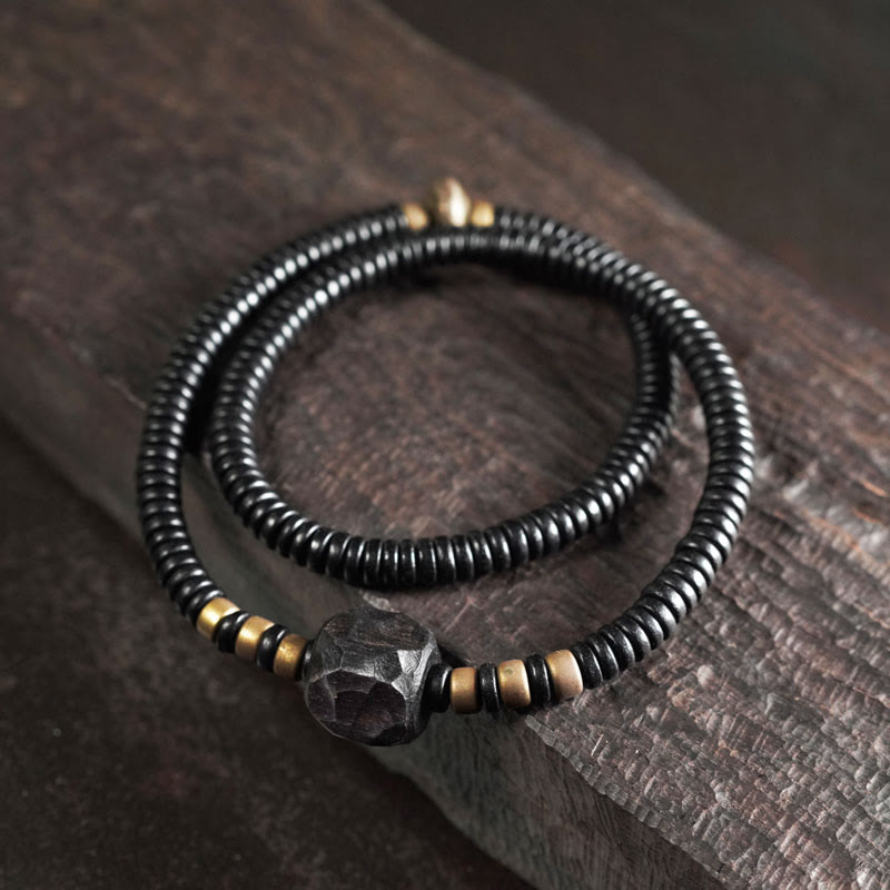 Buddha Stones Ebbenhouten armband met koperen en messing vredesmotief, Armband - Ebbenhout Messing (Polsomtrek: 17-17,5 cm) - image 0