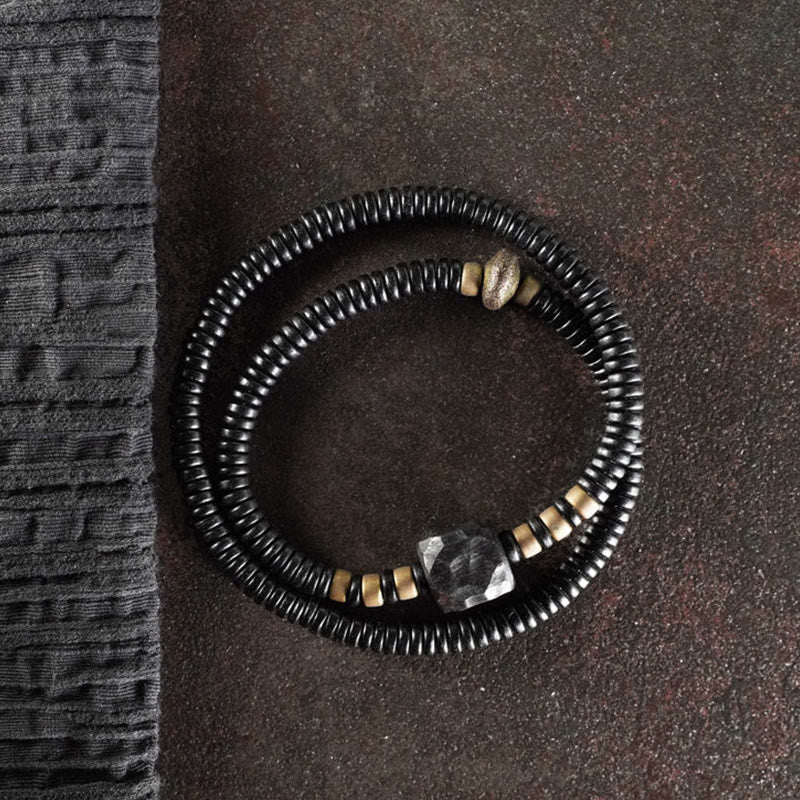 Buddha Stones Ebbenhouten armband met koperen en messing vredesmotief, Armband - image 9