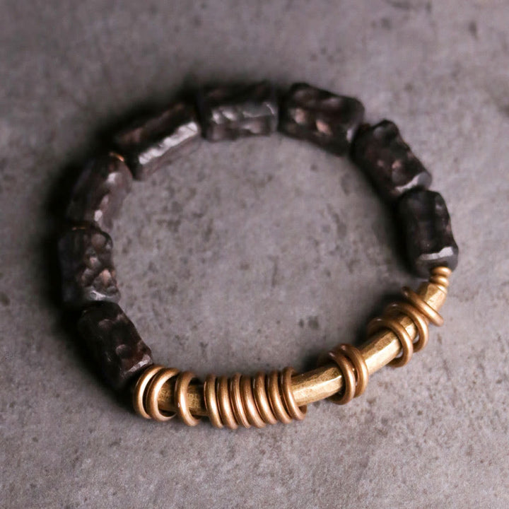 Buddha Stones Ronde Ring van ebbenhout, koper en messing, Armband - Ebbenhout Messing (Polsomtrek: 17-17,5 cm) - image 0