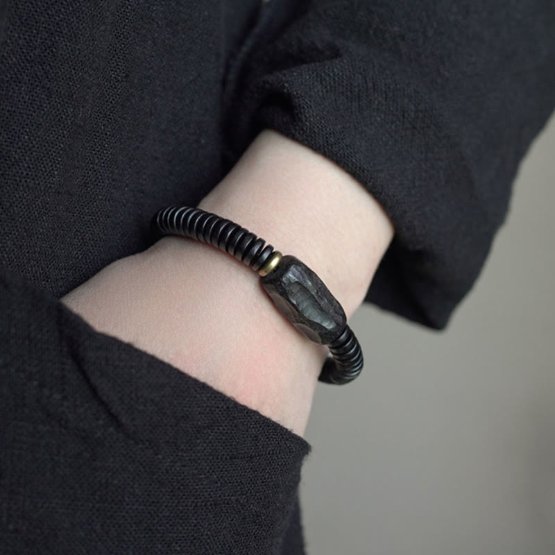 Buddha Stones Armband van ebbenhout, koper en messing met gaatjes - image 12