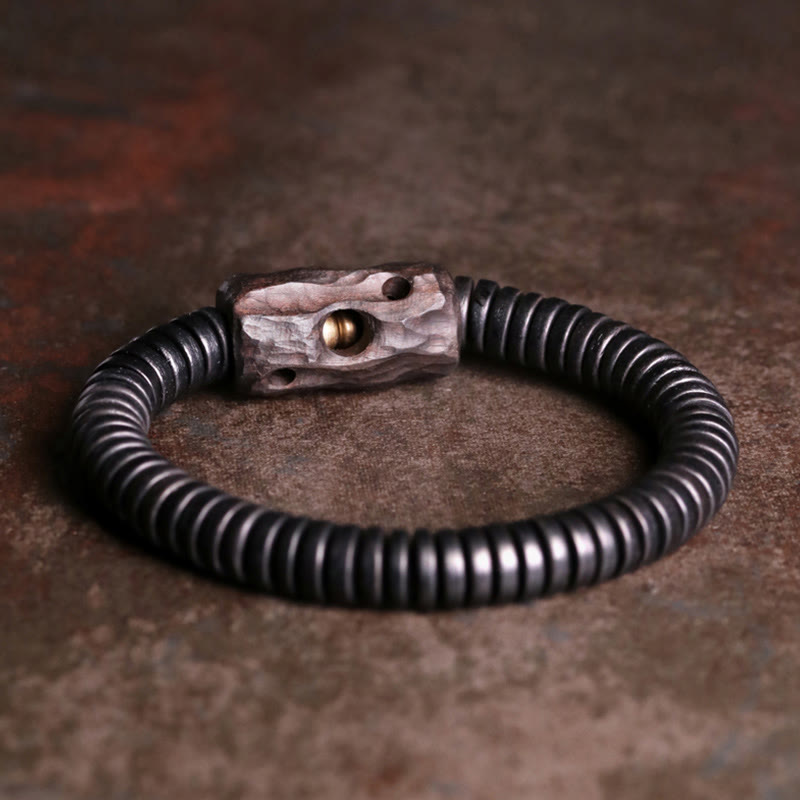 Buddha Stones Armband van ebbenhout, koper en messing met gaatjes - Ebbenhout Messing - 17-17,5 cm - image 0