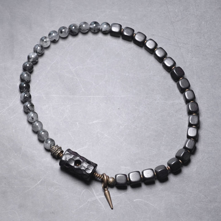 Buddha Stones Ebbenhouten, zwarte rutielkwarts, koperen en messing dubbele Armband voor balans - image 10