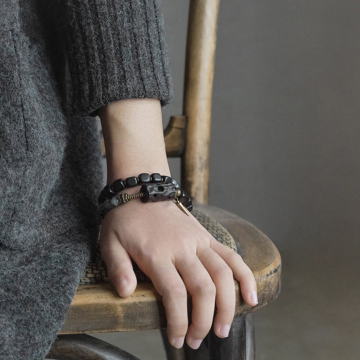 Buddha Stones Ebbenhouten, zwarte rutielkwarts, koperen en messing dubbele Armband voor balans - image 11