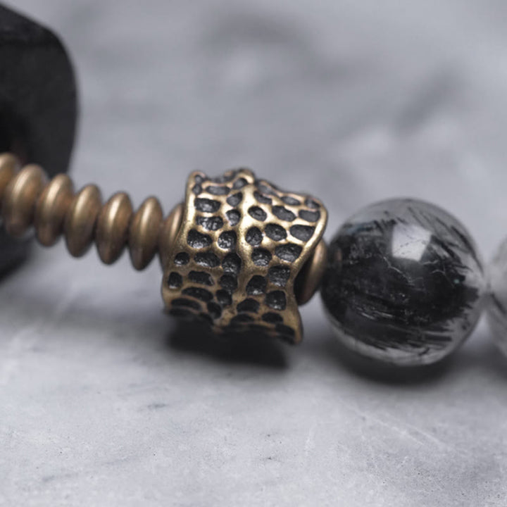 Buddha Stones Ebbenhouten, zwarte rutielkwarts, koperen en messing dubbele Armband voor balans - image 9