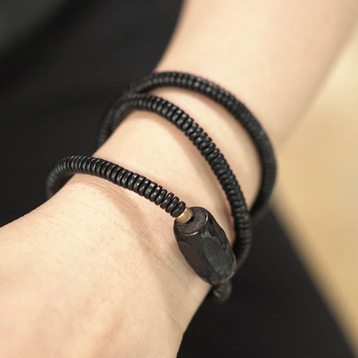 Buddha Stones Ebbenhouten armband met koperen en messing balans, drievoudige Armband - image 3