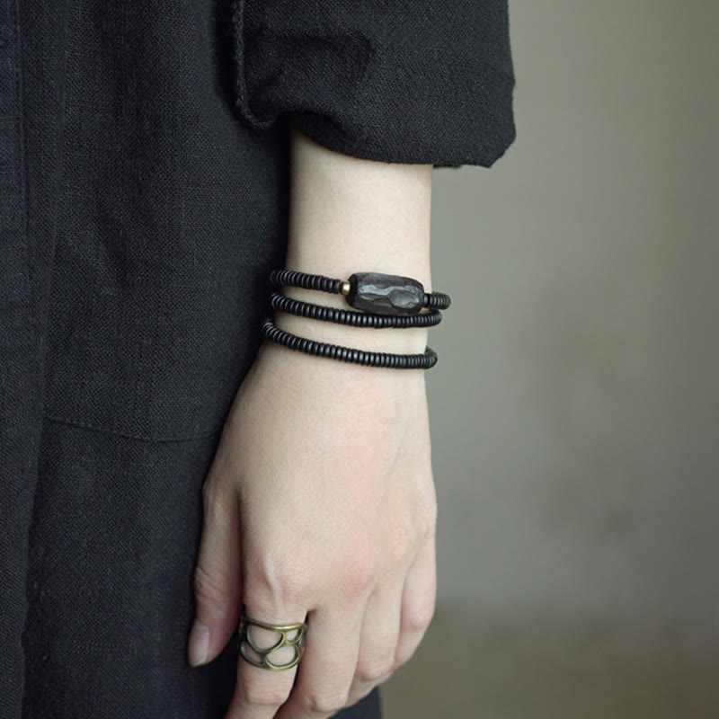 Buddha Stones Ebbenhouten armband met koperen en messing balans, drievoudige Armband - image 4