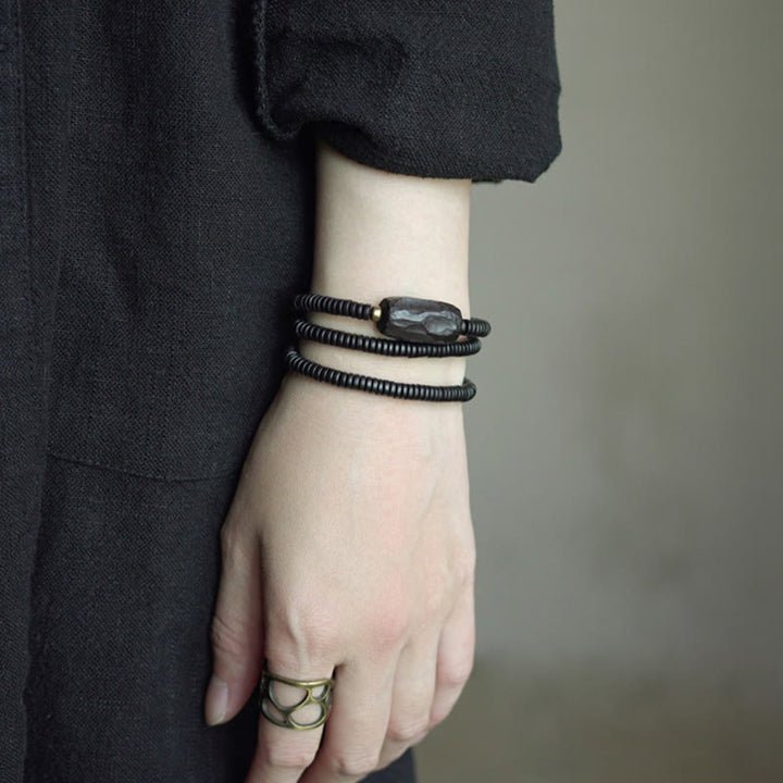 Buddha Stones Ebbenhouten armband met koperen en messing balans, drievoudige Armband - image 4