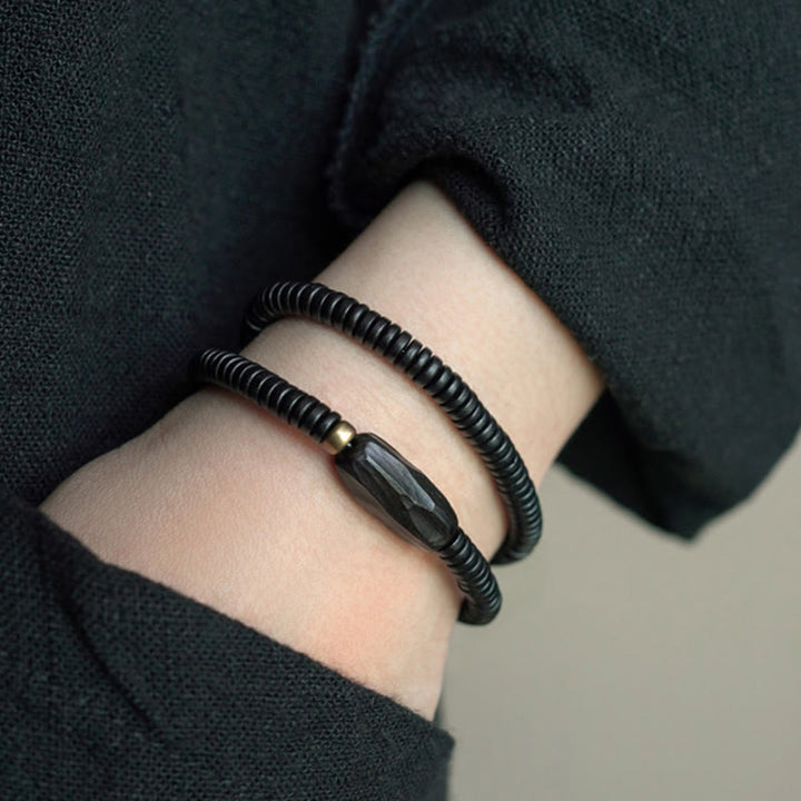Buddha Stones Ebbenhouten armband met koperen en messing balans, drievoudige Armband - image 12
