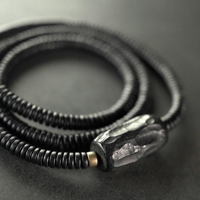 Buddha Stones Ebbenhouten armband met koperen en messing balans, drievoudige Armband - image 8