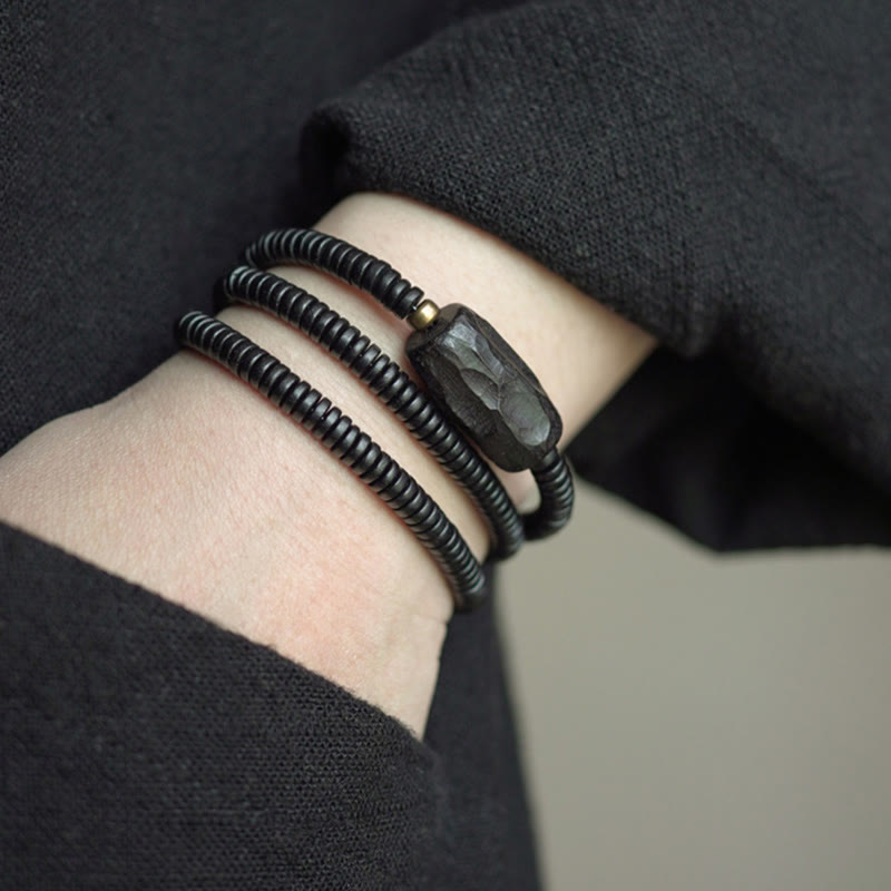 Buddha Stones Ebbenhouten armband met koperen en messing balans, drievoudige Armband - image 6