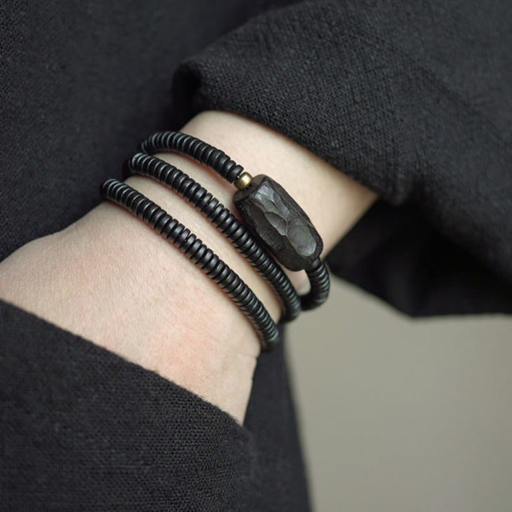 Buddha Stones Ebbenhouten armband met koperen en messing balans, drievoudige Armband - image 6
