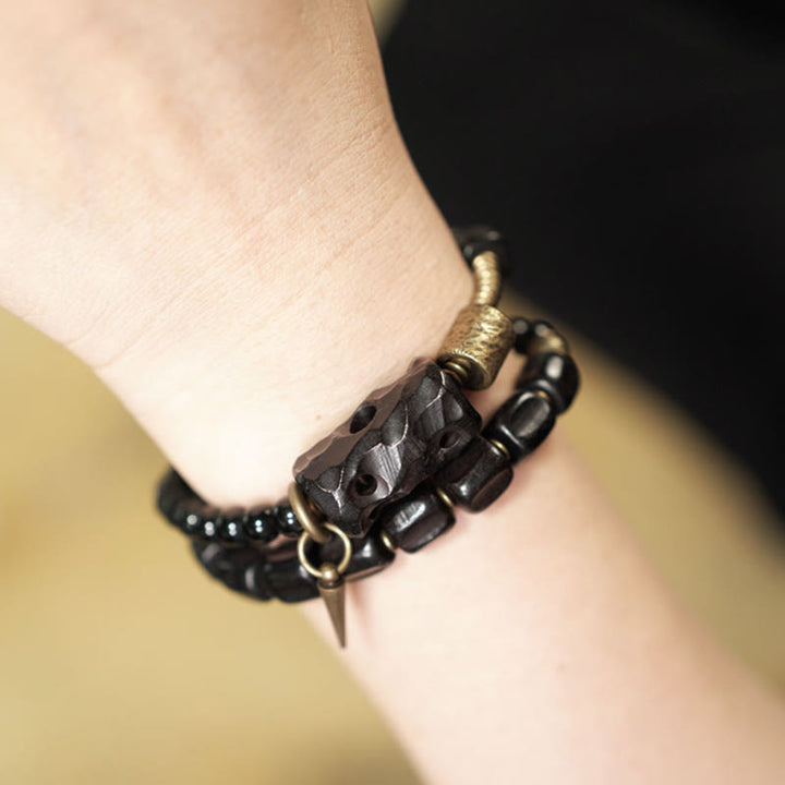 Buddha Stones Ebbenhout, zwarte obsidiaan, koper, messing, Armband met dubbele wikkeling - image 18