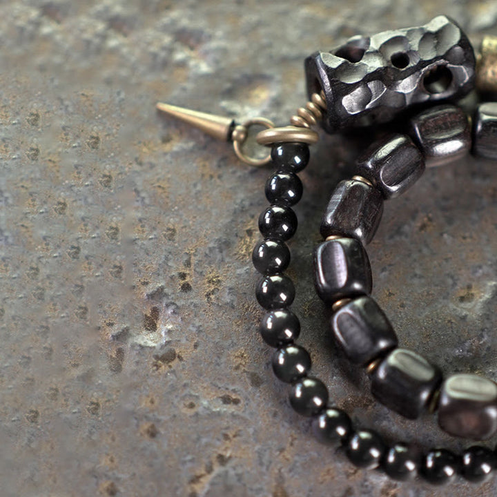 Buddha Stones Ebbenhout, zwarte obsidiaan, koper, messing, Armband met dubbele wikkeling - image 11