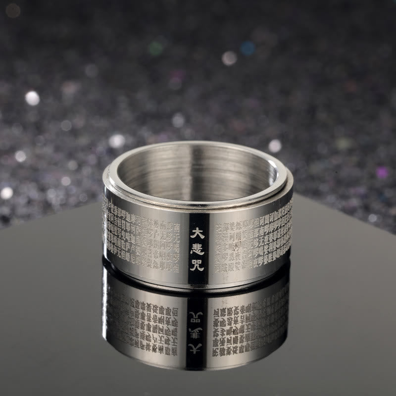 Buddha Stones Grote Compassie Mantra Gegraveerde Titanium Stalen Versterkte Draaibare Ring - Zilver - US14 - image 2