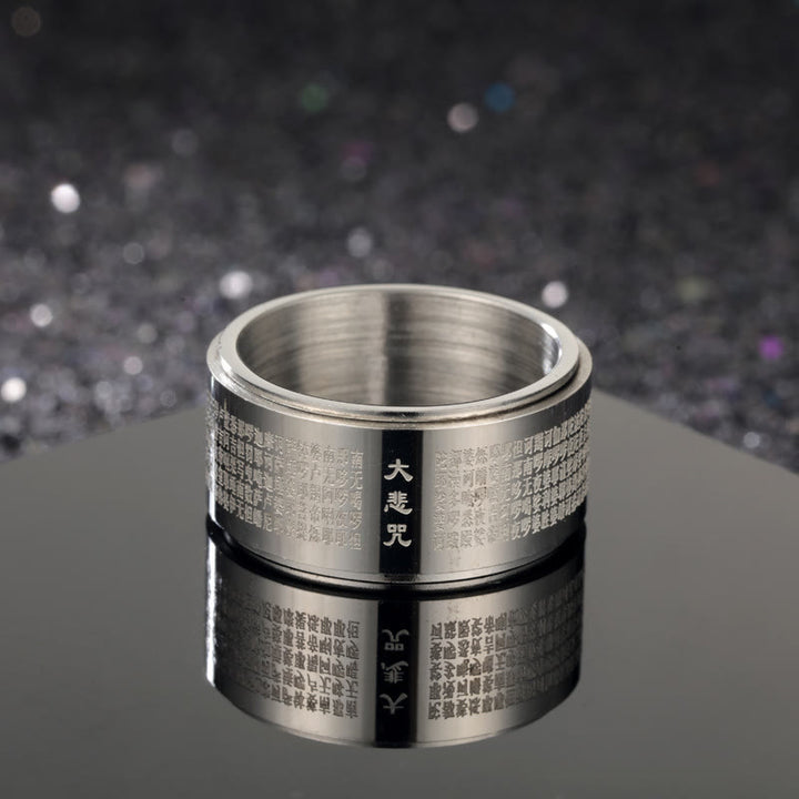 Buddha Stones Grote Compassie Mantra Gegraveerde Titanium Stalen Versterkte Draaibare Ring - Zilver - US14 - image 2