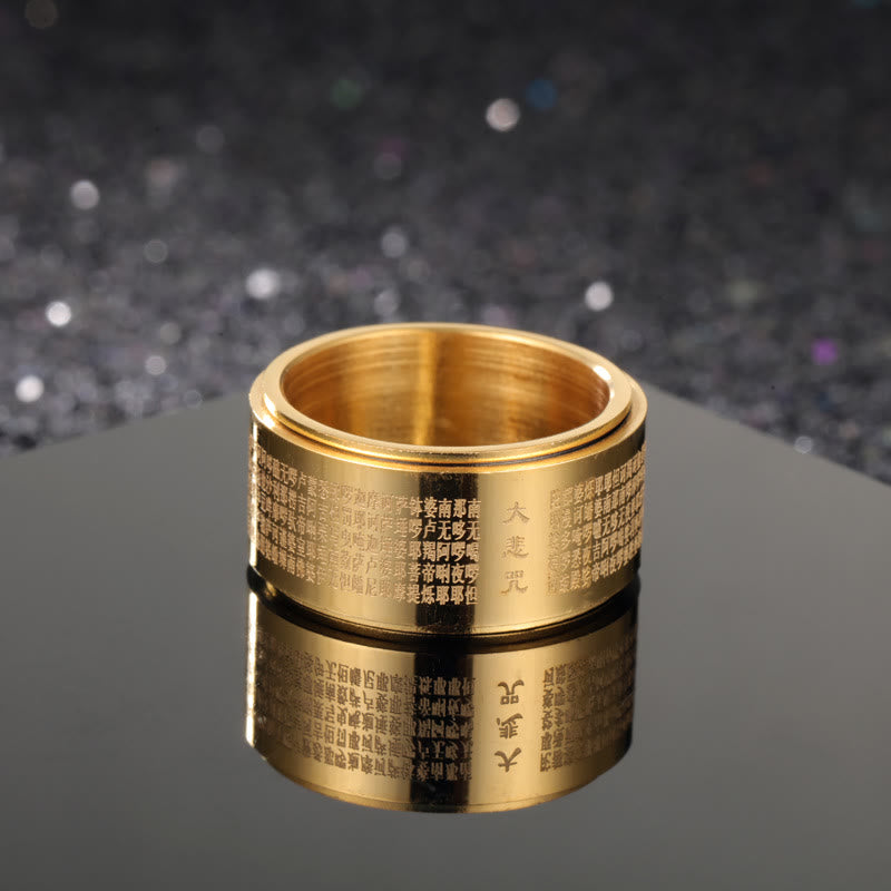 Buddha Stones Grote Compassie Mantra Gegraveerde Titanium Stalen Versterkte Draaibare Ring - Goud - US14 - image 5