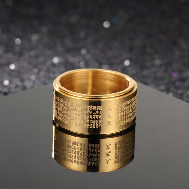 Buddha Stones Grote Compassie Mantra Gegraveerde Titanium Stalen Versterkte Draaibare Ring - Goud - US14 - image 5
