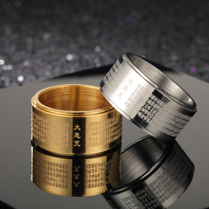 Buddha Stones Grote Compassie Mantra Gegraveerde Titanium Stalen Versterkte Draaibare Ring - image 0